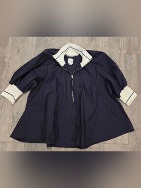 Maeve Anthropologie Navy Cream Statement Collar Gold Zip Top Medium